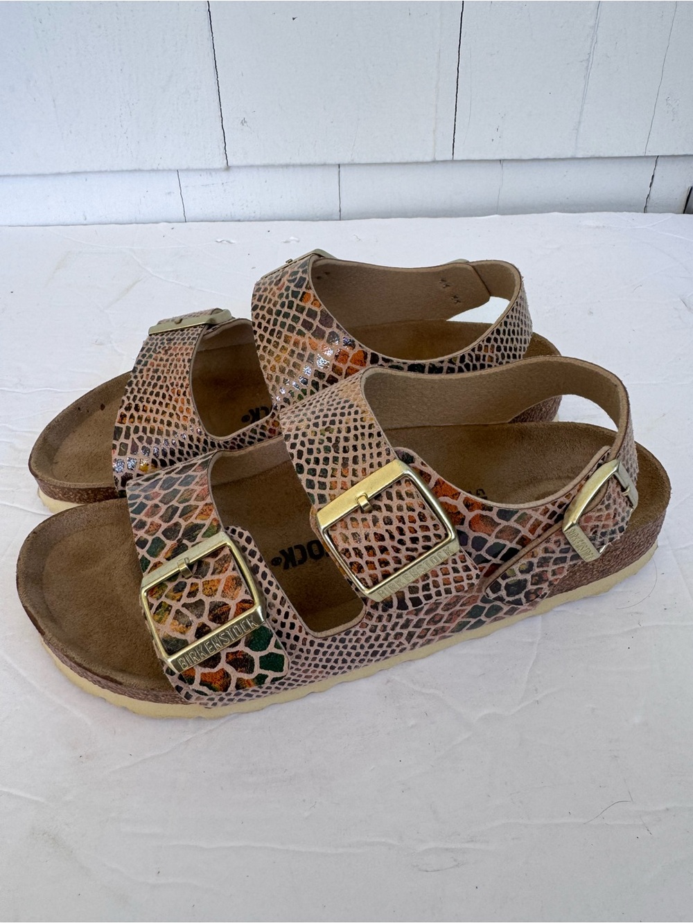 Birkenstock Milano Metallic Multi Python Strappy Sandals size EU38